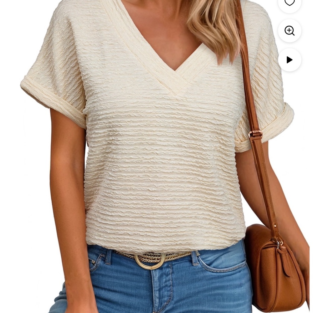 Ivory Textured V-Neck Top